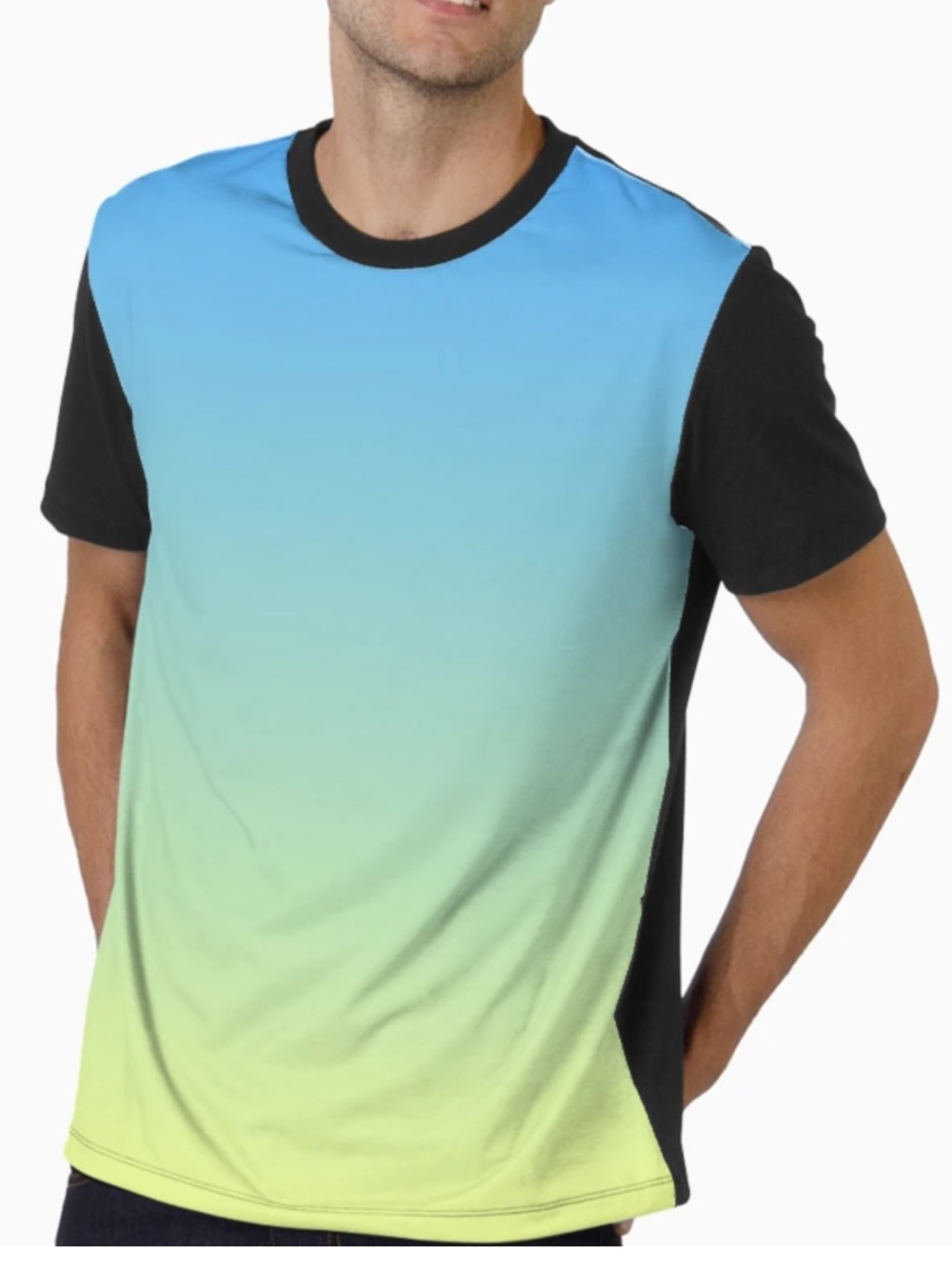 Blue to Yellow Ombré Gradient T-Shirt Size L